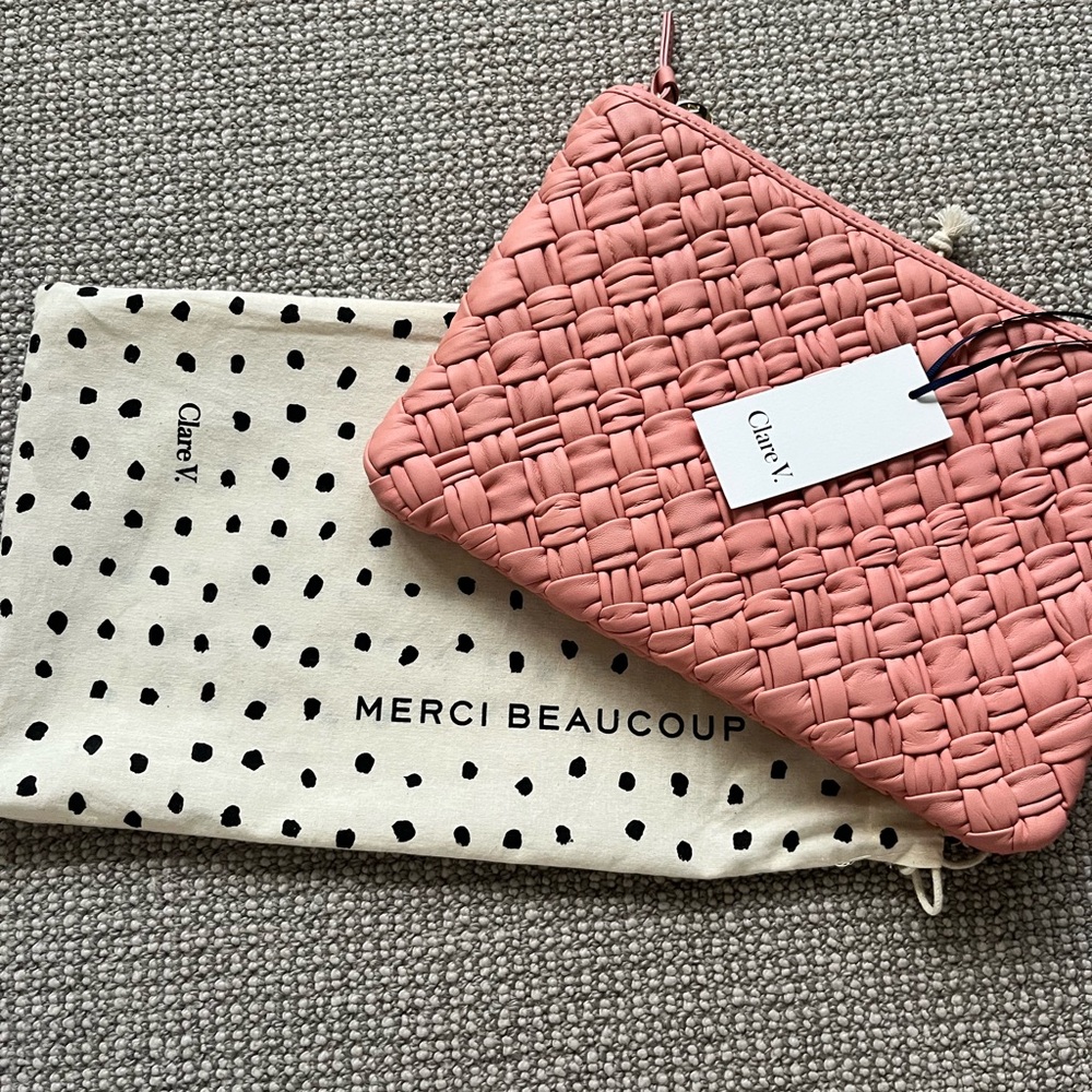 Clare V Coral Woven Wristlet